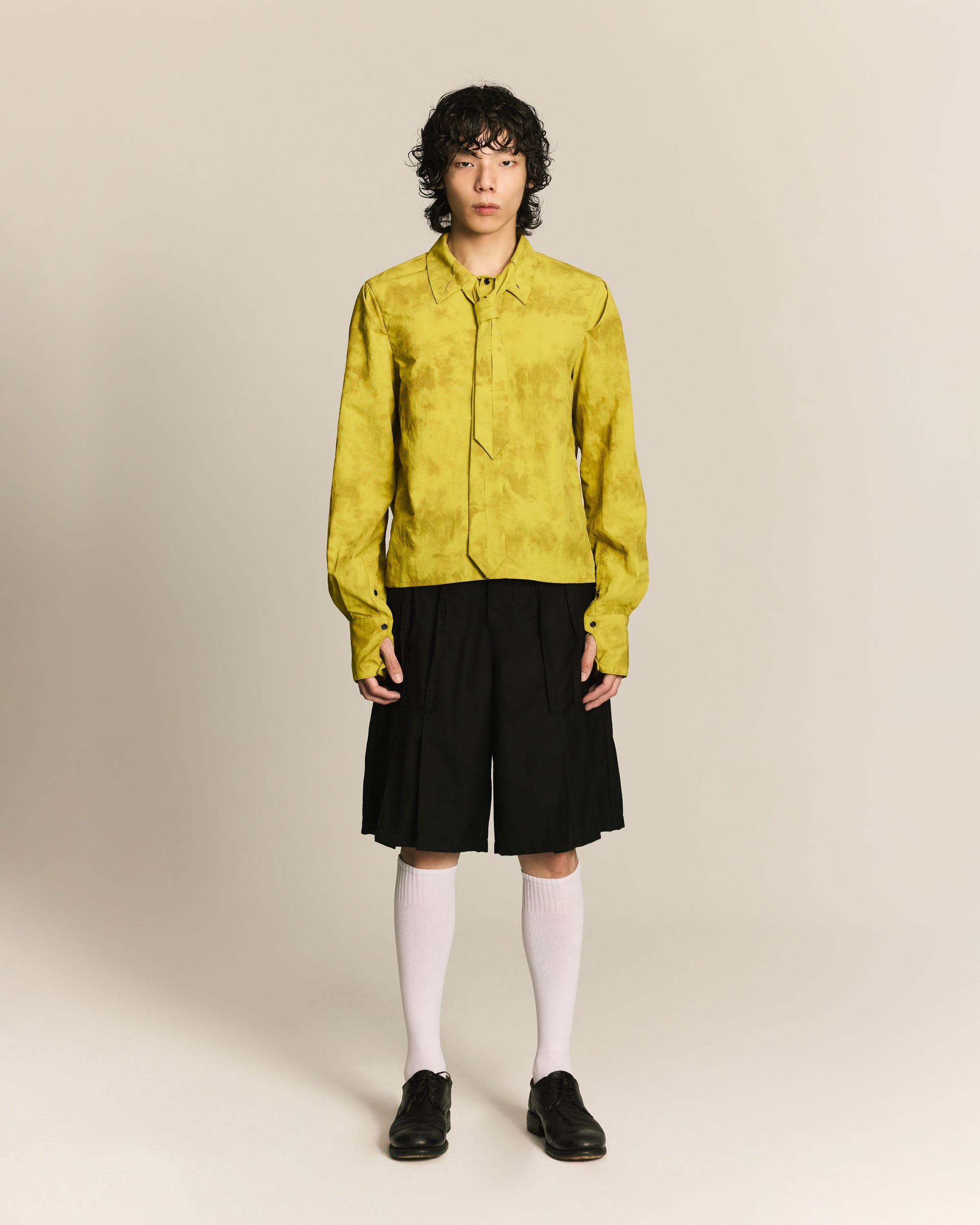 Yellow Pleated Tie Shirt