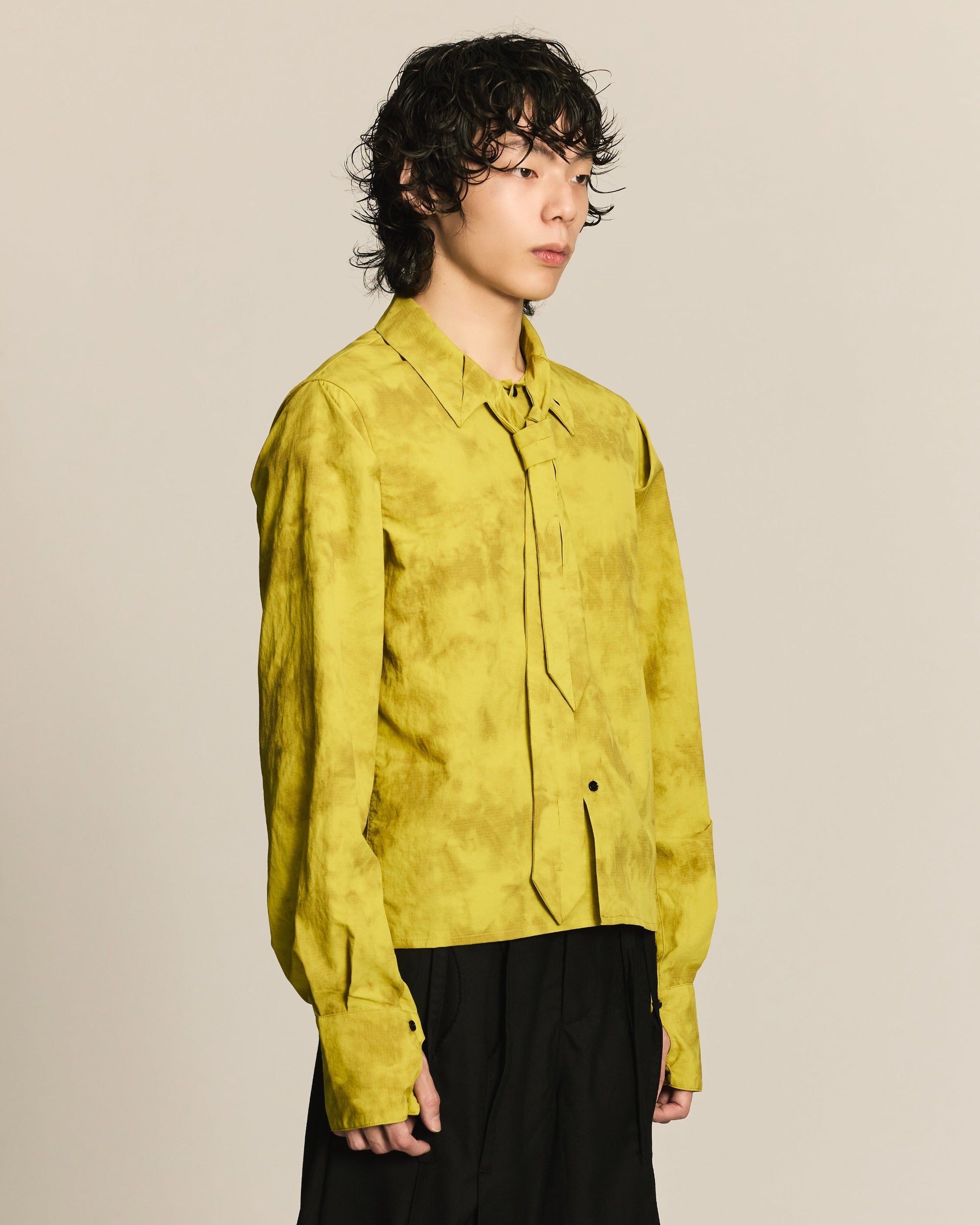 Yellow Pleated Tie Shirt