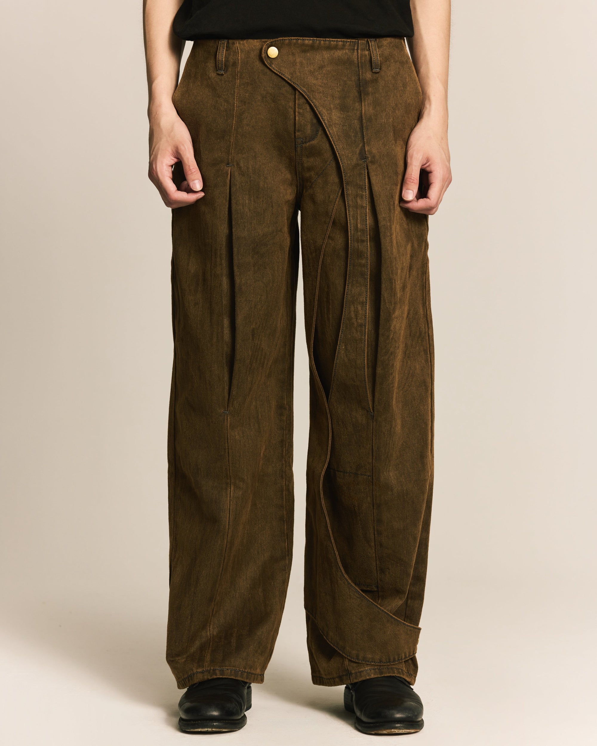 Brown Spiral Brushed Pants