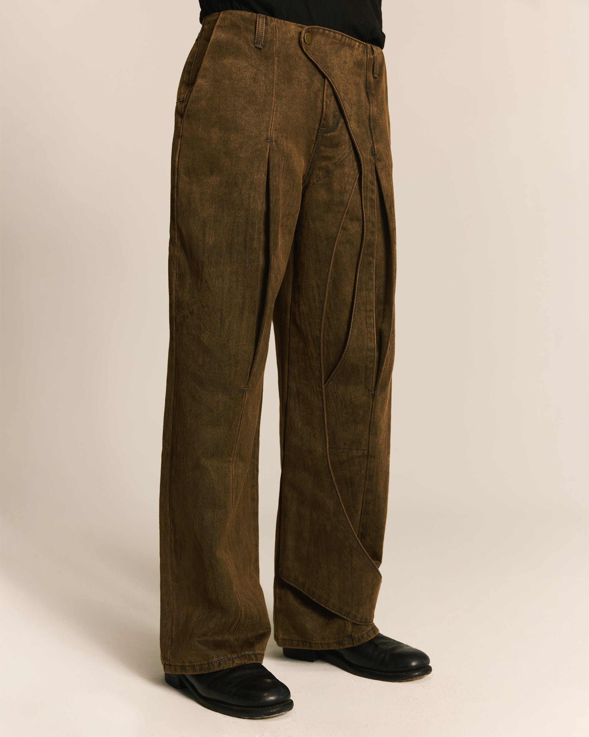Brown Spiral Brushed Pants