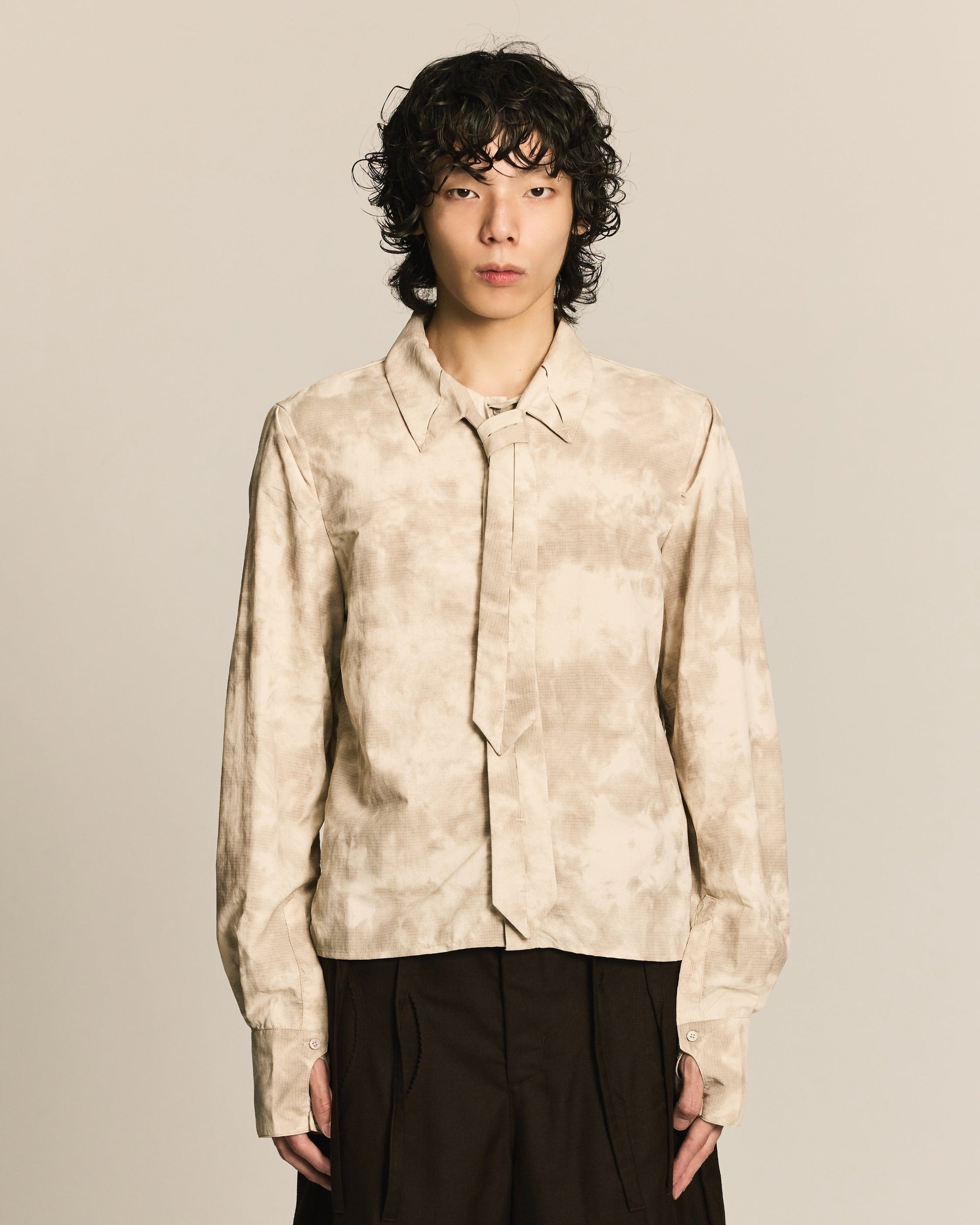 White Pleated Tie Shirt