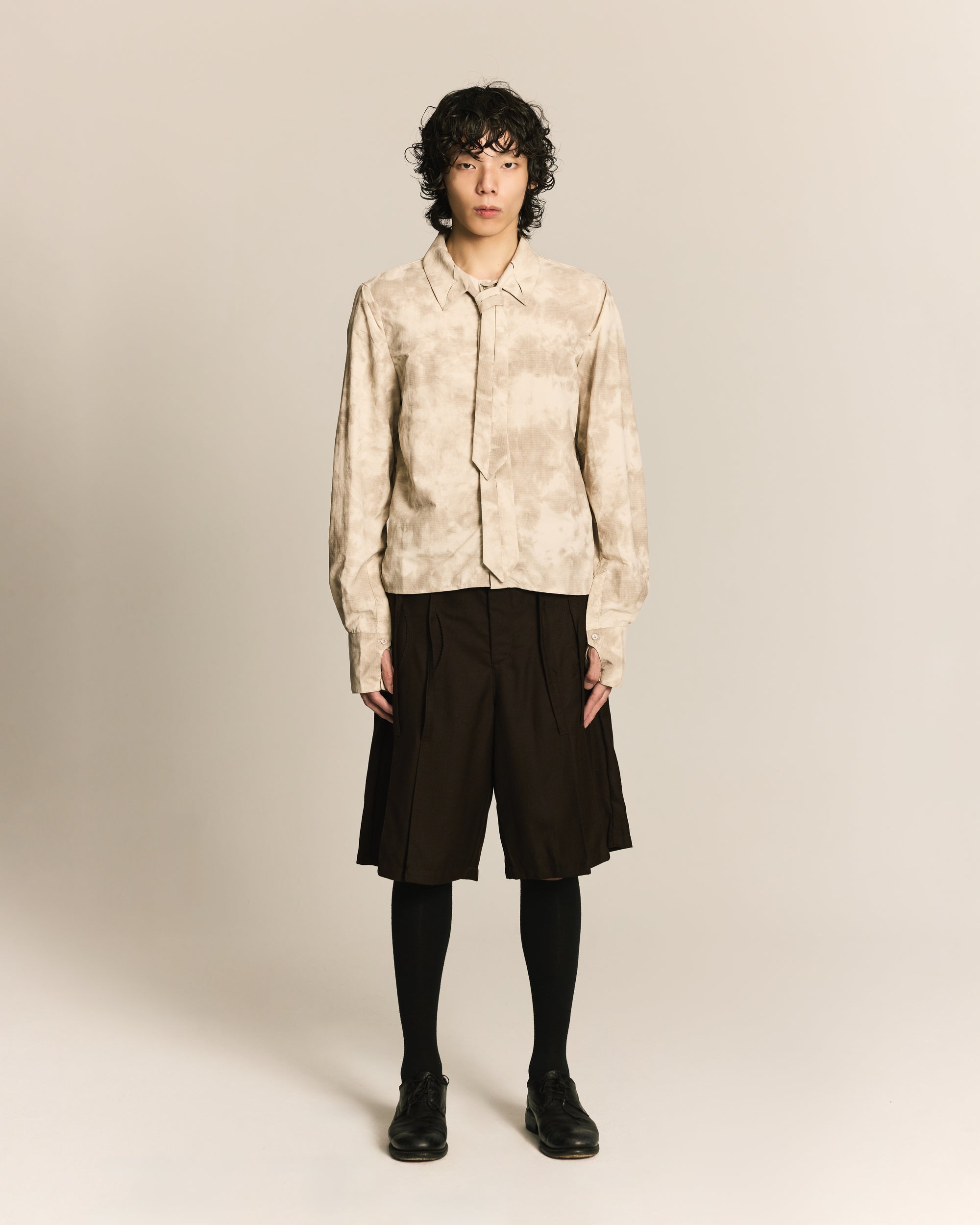 White Pleated Tie Shirt