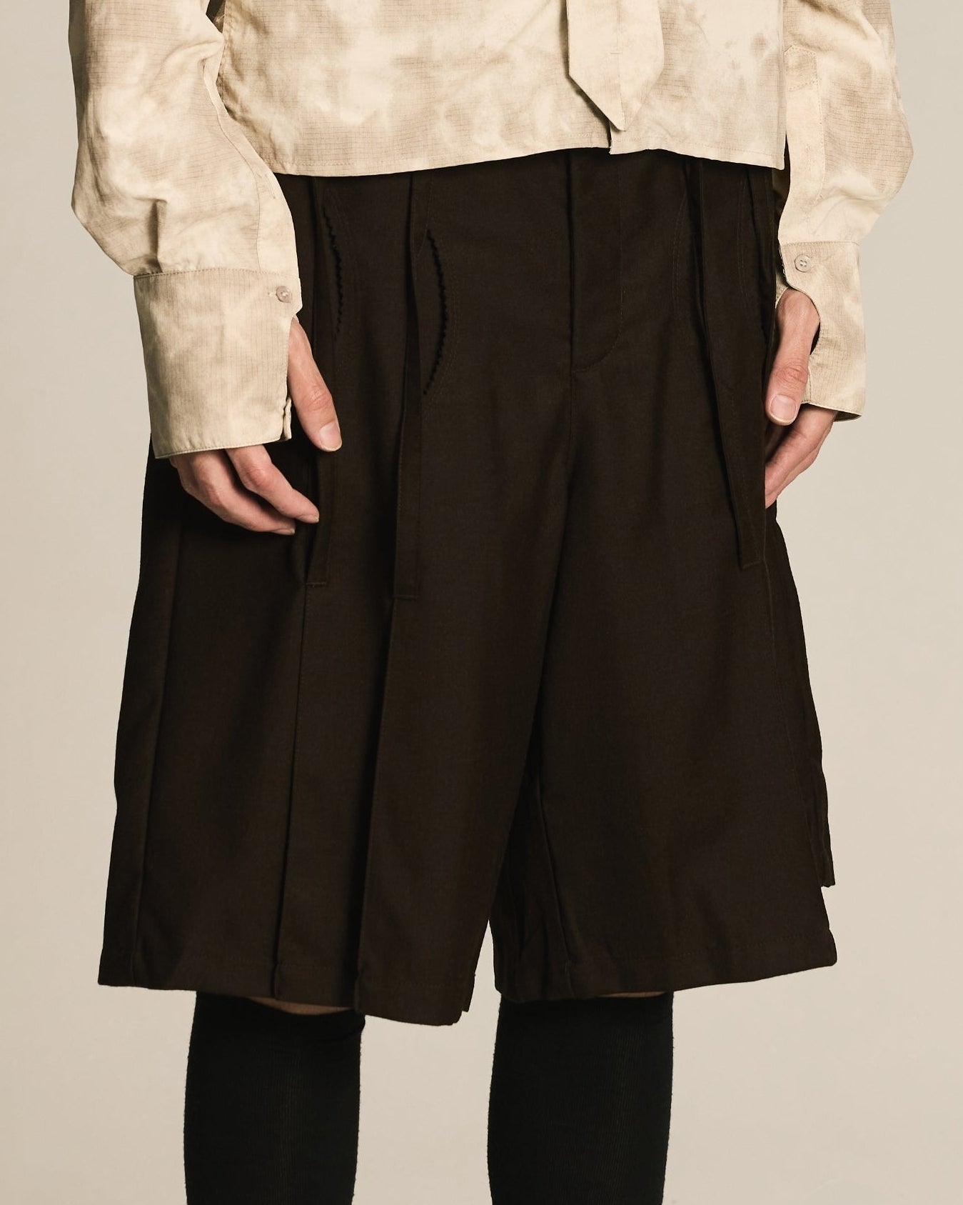 Brown Pleated Skirt Pants