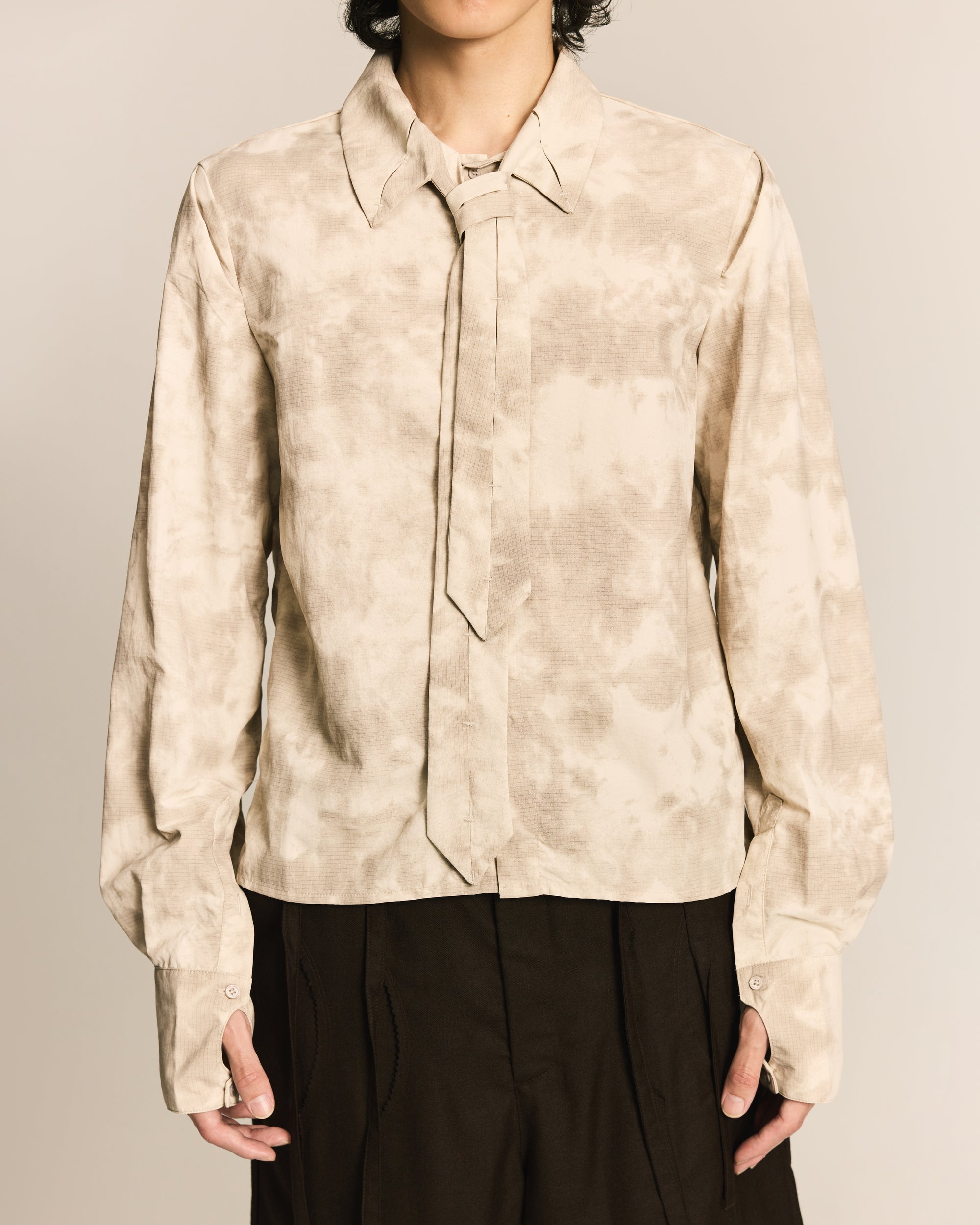 White Pleated Tie Shirt