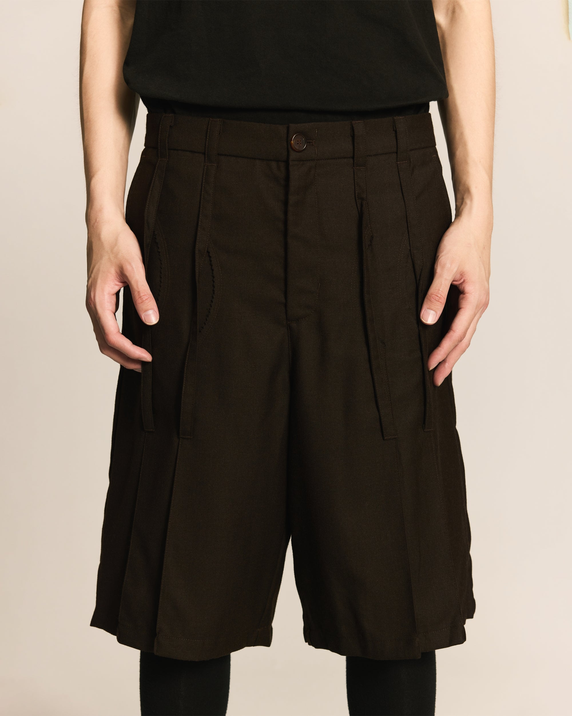 Brown Pleated Skirt Pants