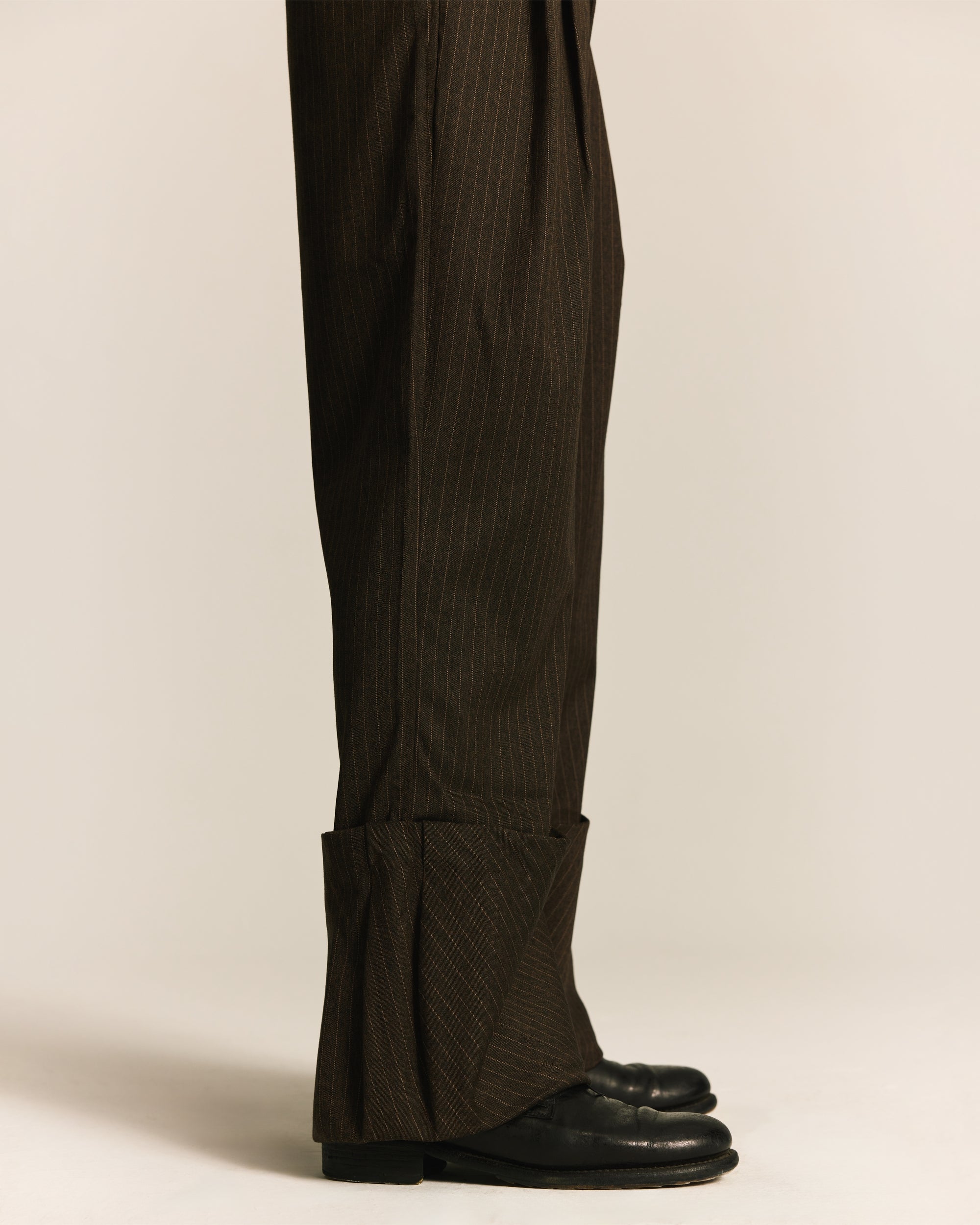 Brown FOLDED PLEAT TROUSERS