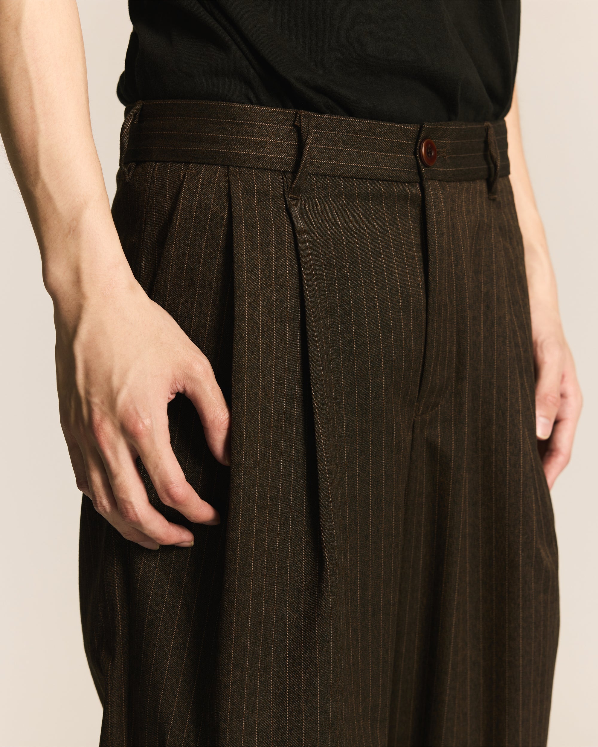 Brown FOLDED PLEAT TROUSERS