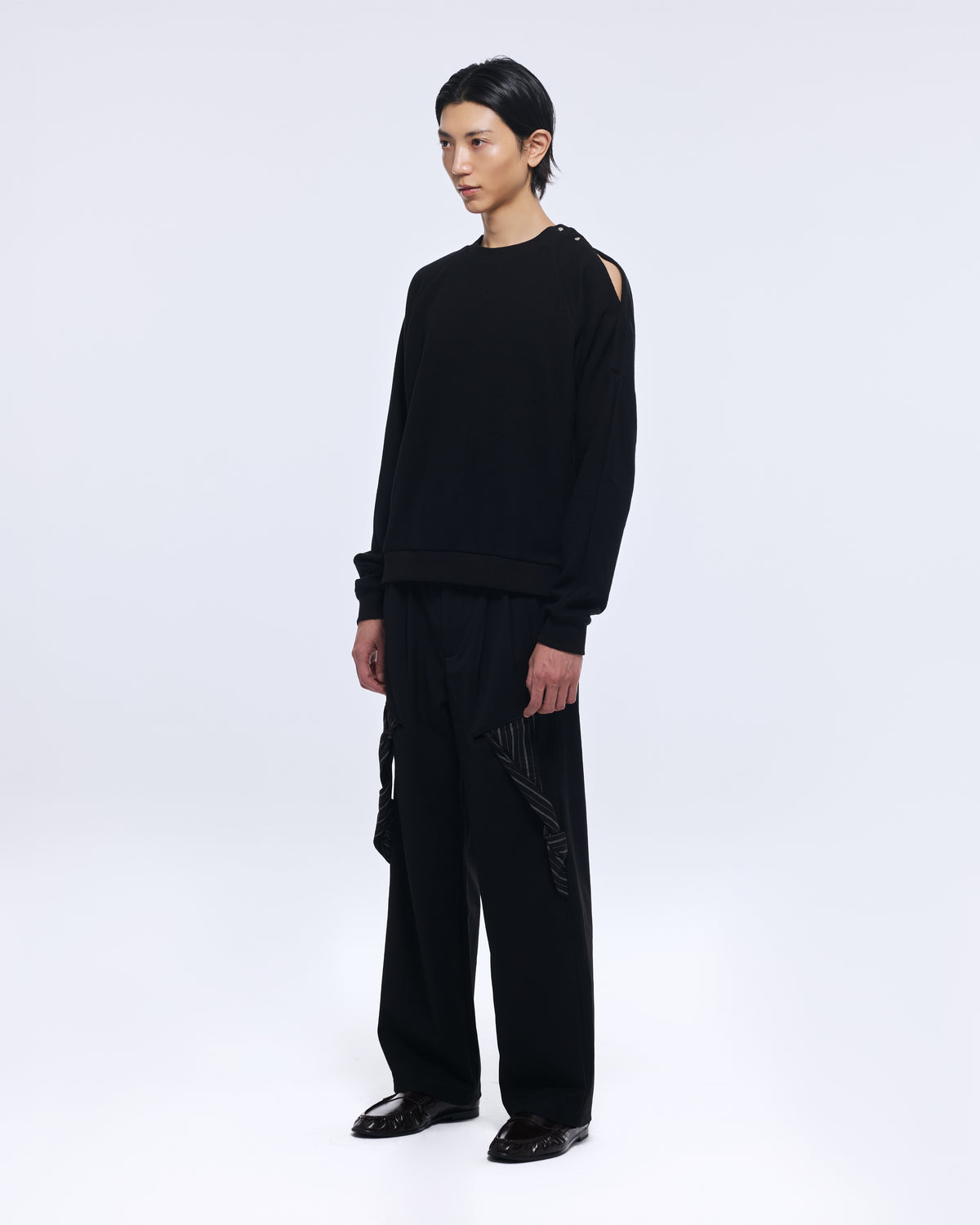 Black Shoulder Opening Sweatshirt