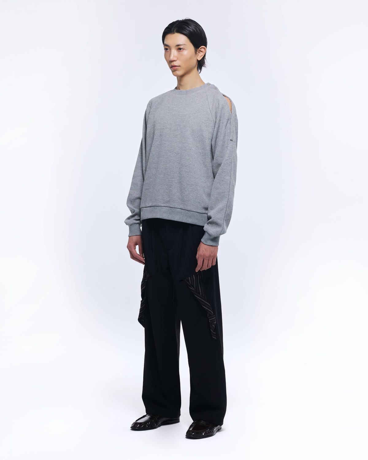 Gray Shoulder Opening Sweatshirt