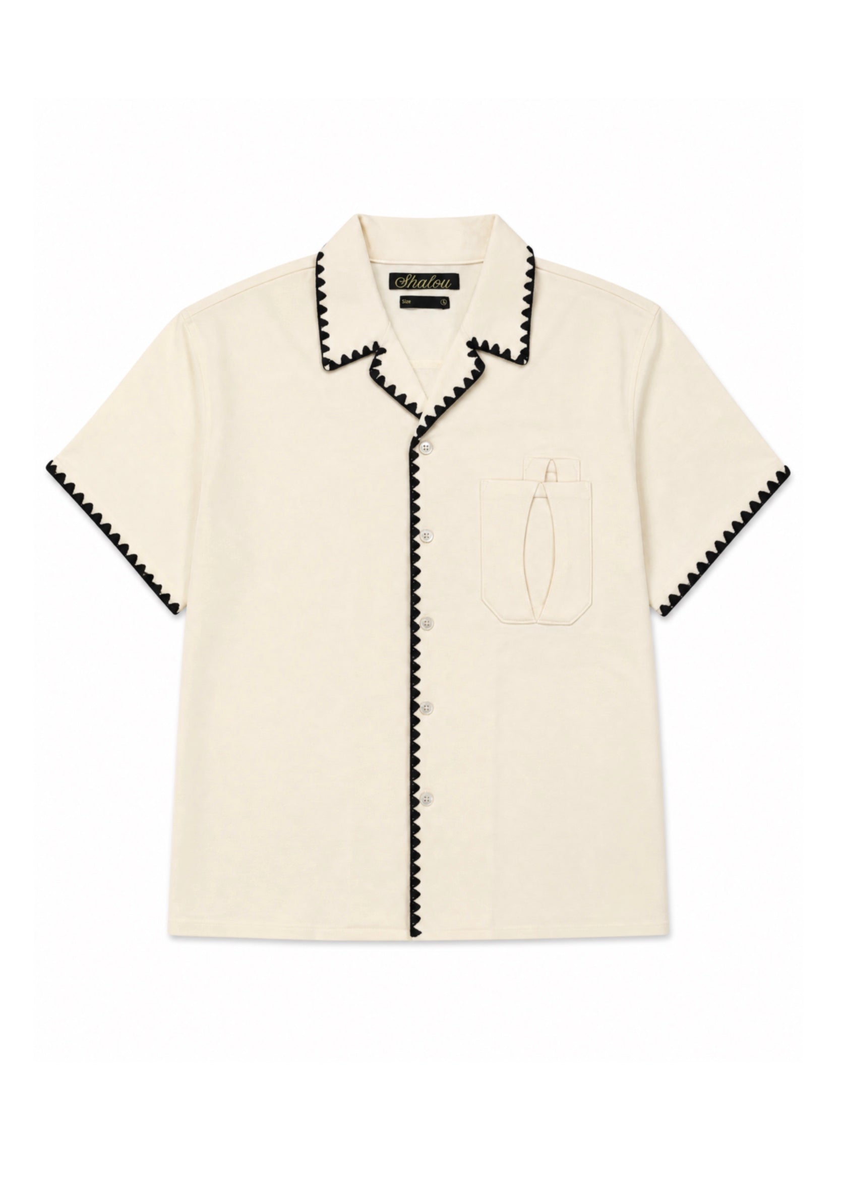 White Blanket Stitch Camp Shirt