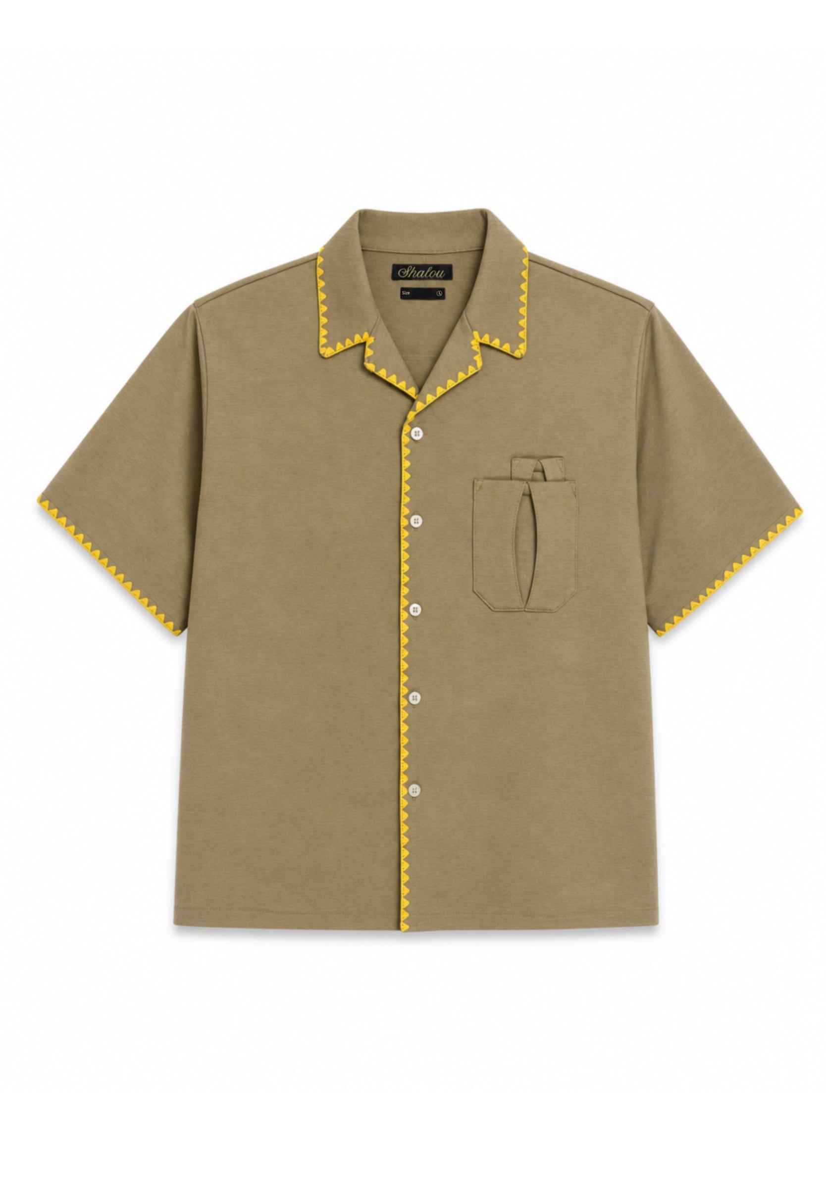 Green Blanket Stitch Camp Shirt